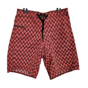 Patagonia Mens Board Shorts Swim Trunks Geometric Size 31 Red Brown Zip Pocket
